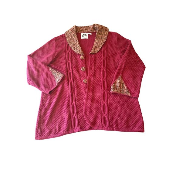 Storybook Knits Womens Button-Up Wafffle Knit Cardigan Tweed Detail 2X - Picture 1 of 5